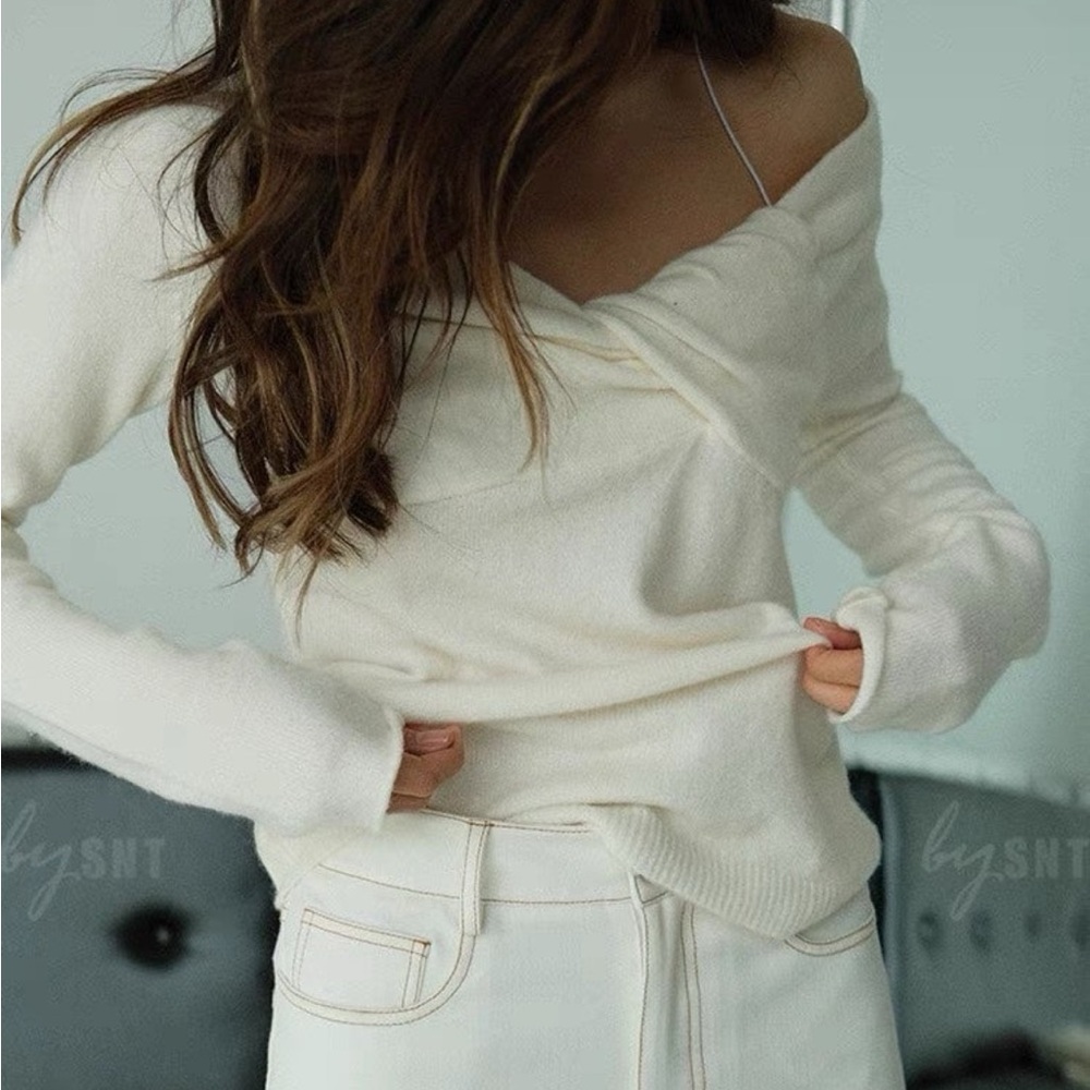 Elegant Cream Off-Shoulder Sweater